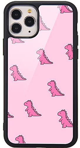 MAYCARI for iPhone 12 Case Dinosaur(Pink) Pattern Design Hard Back Case with Soft TPU Bumper for Girls Children Women Protective Phone Case for iPhone 12