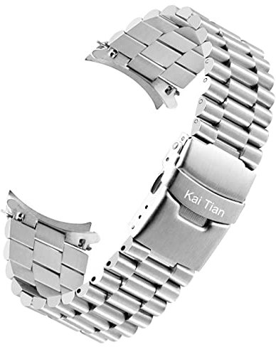 Kai Tian Konisch Armband Gebogenes Ende Uhrenarmband Metall für Herren Damen 20mm Edelstahl Solider Bereitstellungsschnalle Silber