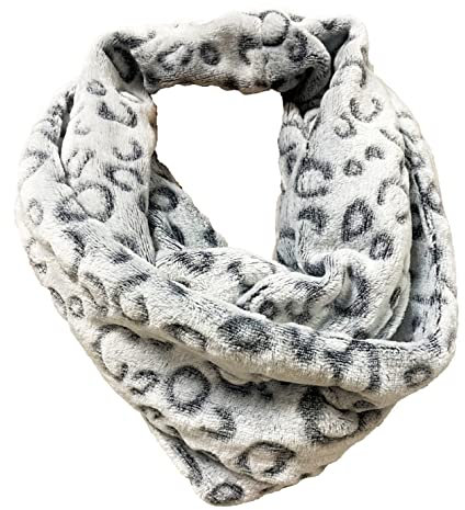J26 Kuschelig Warmer Winter Loop Schal Fleece Schlauchschal Rundschal Kinderloop mit Leopard Muster (Grau), Umfang: 160 cm, Breite: 18cm