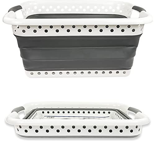 Crystals Large Collapsible Fold Able Laundry Basket Pop Up Clothing Washing Storage For Bedrooms Laundry Room Bathroom (Rectangular) White,grey