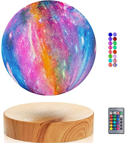 VGAzer Levitierende Mondlampe Magnetische Schwebende Rotierende Mondlicht Schreibtischlampe Nachtleuchten (16 Farben Galaxie Mond)