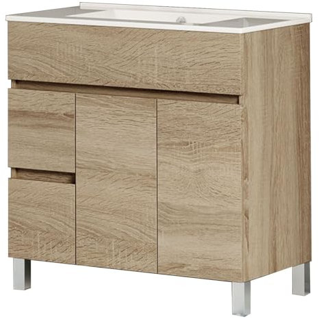 Kibath Mueble de Baño con Lavabo Urban 80 cm 2 cajones y 2 Puertas Acabado Cambrian Mate Fabricado en Madera