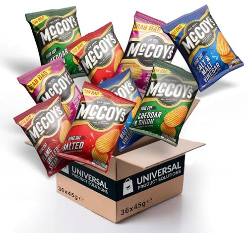 McCoy's Custom Case | 36 Pack | Choose any 3 Flavours & Receive 12x45g of each Choice | Includes 5 Varieties of Crunchy Potato Crisps Perfect for Snacking