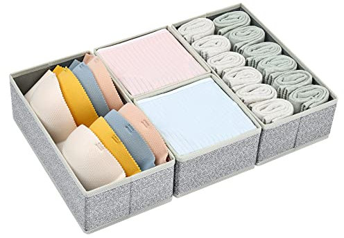 Homsorout Fabric Underwear Drawer Organiser - Clothes Wardrobe Organisers Foldable Chest Storage Boxes for Baby Clothing, Socks, Lingerie, Handkerchiefs, Ties, Set of 4 (Foggy Grey)