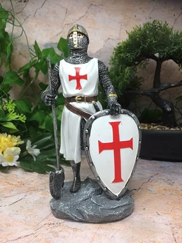 Standing Templar Knight Figurine Holding Axe and Shield Medieval Decor
