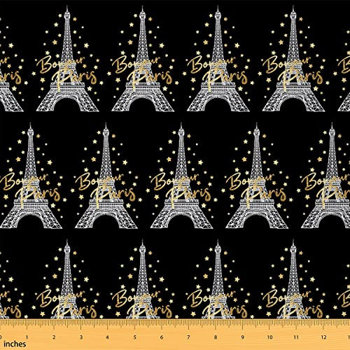 Eiffelturm Stoff Meterware Stars Galaxy Dekorstoff Französisch Romantisches Thema Möbelstoff Paris Stadtbild Drucken Draussen Stoff DIY Kunst Wasserdichter Stoff für Quilten 460 x 150 (HxB) Schwarz