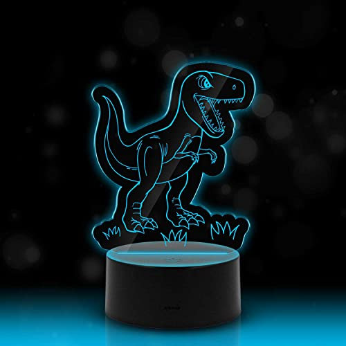 GRAVURZEILE Graviertes Acrylglas mit LED Licht - T-Rex Design - inkl. LED Sockel mit 7 Farben & Farbwechsel - Ideal als Nachtlicht geeignet - Geschenk für Kinder Jungen & Mädchen