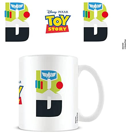 Disney Alphabet Personalisierte Tasse (B for Buzz Lightyear) 325 ml Keramik-Kaffeetasse in Präsentation, Disney-Geschenkbox, offizielles Merchandise-Produkt, Blau, Weiß