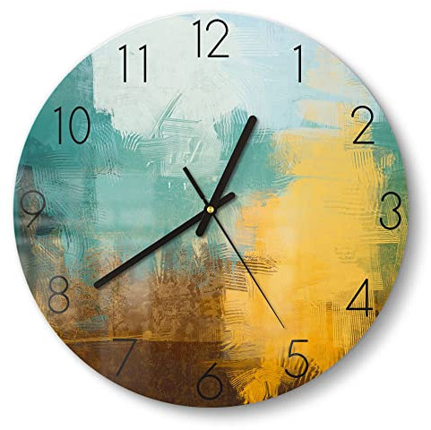 DEQORI Glasuhr | rund Ø 30 cm | Motiv Entfremdete Landschaft | ausgefallene leise Design Uhr aus Glas | Wanduhr für Wohnzimmer & Küche | moderne Hingucker Uhr für die Wand