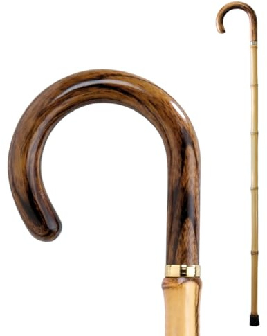 Flexor Bastón de Bambú con Puño de Madera, Puntera de Goma Ø20 mm, Altura 91,5 cm, Tonos de Madera Natural, Bastón para Movilidad