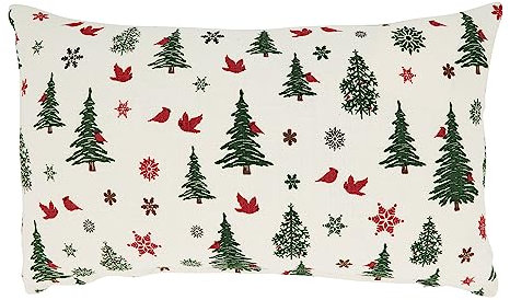 SARO LIFESTYLE Evergreen Elegance Kissenbezug, Weihnachtsbäume, 33 x 50,8 cm, Elfenbeinfarben