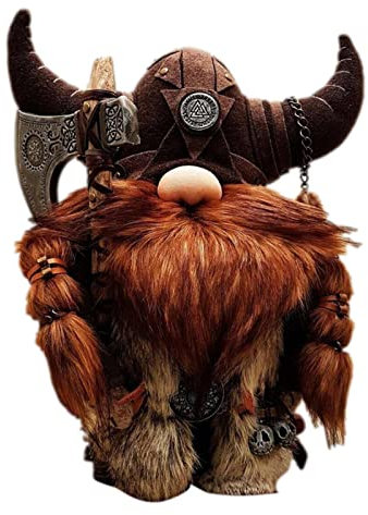 Pomurom Gartenzwerg Statue, Wikinger Statue aus Plüsch und Harz, Handgefertigte Nordische Wikinger Zwerge Skulptur, Wikinger Figuren für den Outdoor Garten Büro Zuhause Dekoration