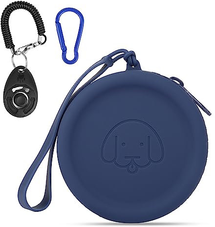FIDWALL Pochette en Silicone pour friandises pour Chien,avec Clickers de Dressage pour Chiens,Marche pour Chien et Chat,Format de Poche,Facile à Nettoyer,sans Odeur,Fermeture éclair(Bleu Marine)