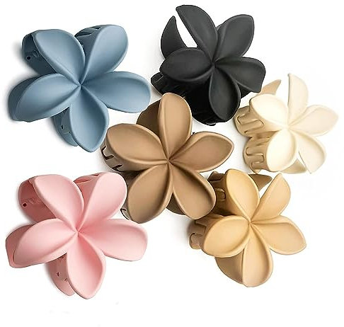 MEISO 6 Stück Blumen Haarklammern, Große Klauen Haarspangen, Matte Flower Hair Clips, Blütenform Rutschfest Haarspangen Kunststoff Haar Krallen Haarklammern für Frauen Mädchen