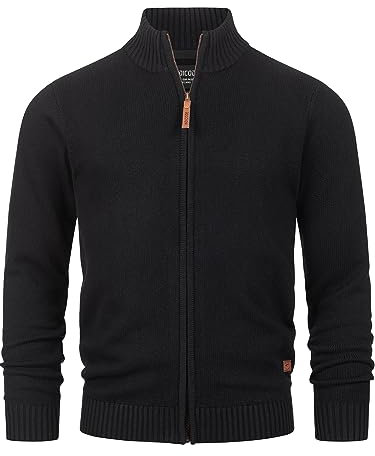 Indicode Herren INLut Strickjacke mit Stehkragen und Reißverschluss | Cardigan Feinstrickjacke für Männer Black, S