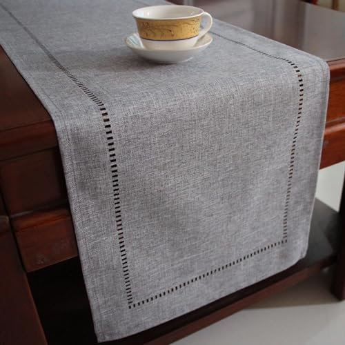 Torytoe Tischläufer Modern, Tischläufer Leinenoptik Tischwäsche Abwaschbar & Fleckenabweisend Table Runner Läufer Tisch Deko Tischband für Esszimmer Party Urlaub Dekoration (Grau, 32 x 180 cm)