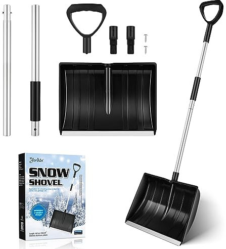Yardwe Snow Shovel Detachable Plastic Snow Shovel Portable Widen Snow Ice Remover with D-Grip Handle and Aluminum Edge for Driveway Camping Car Garden