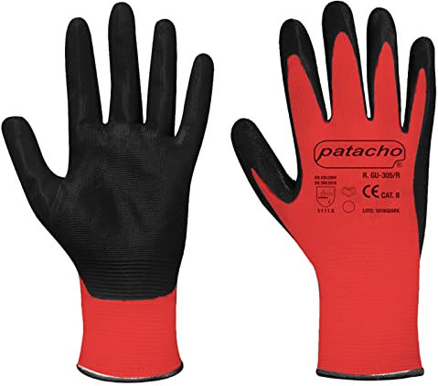 Acan Tradineur 2 paia di guanti da lavoro rossi in nylon e nitrile resistente protezione meccanica fai da te sicurezza giardinaggio adulto unisex rosso nero taglia 11