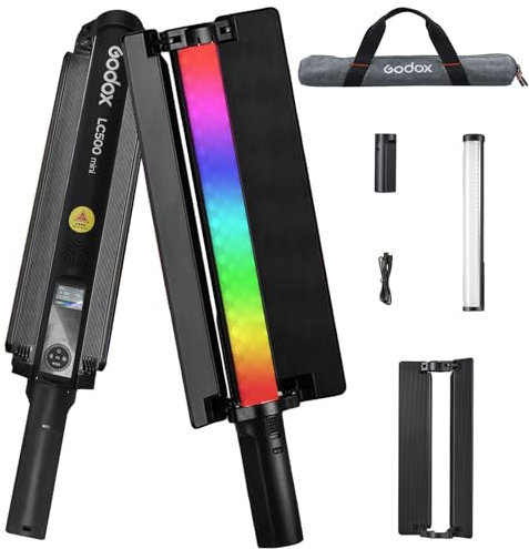 GODOX MINI LC500R RGB LED Light Stick 20W Handheld Photography Light Wand CRI≥95 2500K-8500K 15 FX Effects Support Wireless Remote Control with Barndoor Grip, Handle, USB Cable