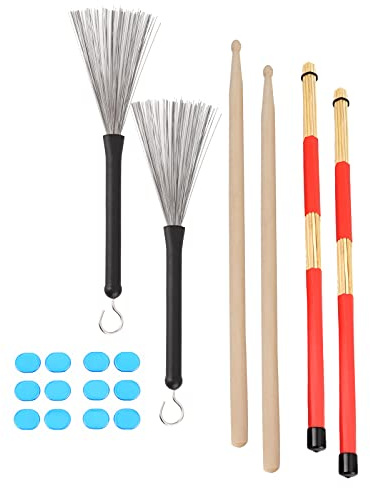 Kit de Baguettes Rute, Brosse Amortisseur, Ensemble de Batterie, Accessoires de Jeu D'instruments de Musique avec Sac (M02761 bleu)