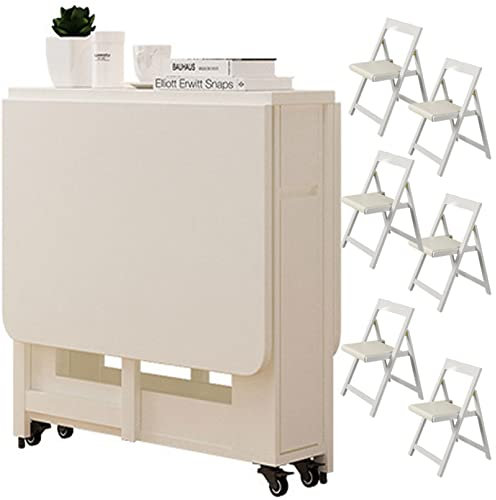 Mesa Plegable MKYOKO - 1.4m con 6 Sillas - Madera - Blanco