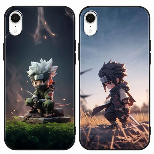 PBNDJVG 2 Stück Handyhülle für Apple iPhone XR Hülle 6.1 Zoll Anime Kakashi Uchiha Sasuke Manga Muster Design Junge Case All Inklusiv Linsen Schutzhülle TPU Silikon Weich Ultra Dünn Cover, 03