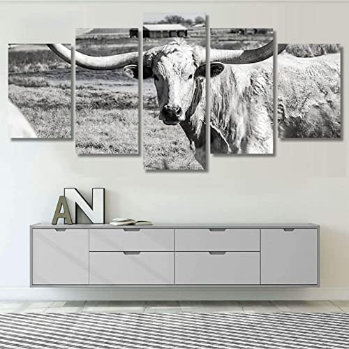 5 Stück Wandgemäldeschwarz-Weiß-Yak (Ungerahmt 150 X 80 Cm) Leinwand Poster Wandkunst Dekor Drucken Bild Gemälde Für Wohnzimmer Schlafzimmer Kinderz