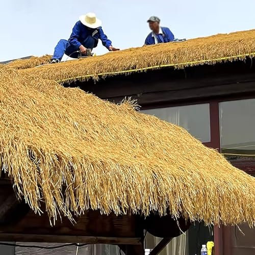 Techo de paja Rollos de paja de palma artificial - 4 6 8 10 15 20 m de longitud - Rollo de techo de paja mexicana amarilla realista - Techo de paja sintética para tiki bar cabaña playa jardín hawaiano