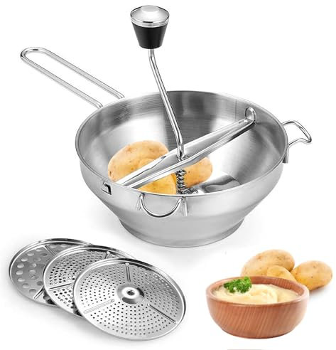 Kinberry Food Mill Stainless Steel with 3 Discs, Manual Grinder Baby Complementary Food Maker for Baby Food, Mashed Potatoes, Tomato Sauce Maker Kitchen Gadgets 2 Quarts, PY-FBA-4408937