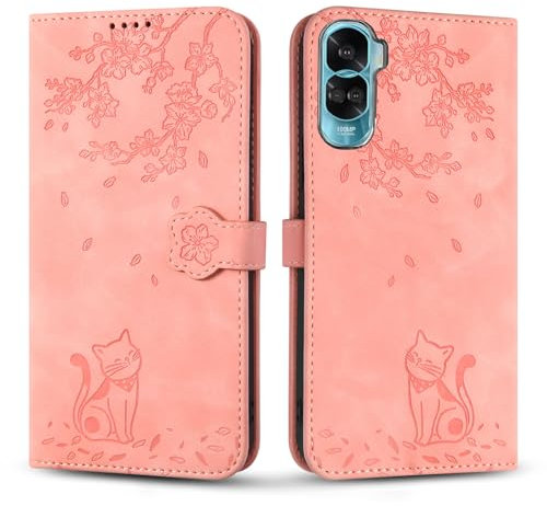 Vaitasy Custodia per Honor 90 Lite 5G, Anti Graffio Pelle PU Cover con Magnetico Folio Protettiva Custodia per Honor 90 Lite - Gatto Rosa