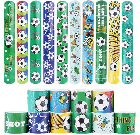 UKOFEW Bracciali Bambini, Braccialetti Slap Gadget Compleanno Bambini, Braccialetti per Bambini Bracciali a Scatto Bambini Regalo Compleanno Bambini Regalini Fine Festa (Calcio-20 Pezzi)