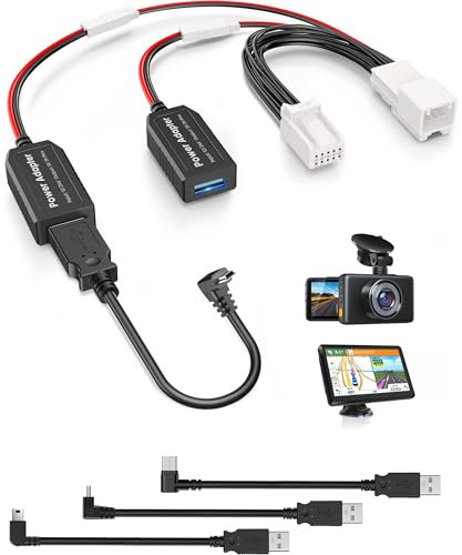 Pixelman GPS Charger Cable Adapter for Garmin(10-pin Type E),Compatible with Select Mazda 3/6/CX-5 etc. Built-in Hidden USB Power Cord for Garmin Nuvi Zumo xt, Connect to Auto-Dimming Rearview Mirror