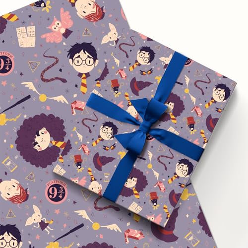 HOOKTA 5 Stück Harry Geschenkpapier 51 x 75 cm Kraftpapier Langlebig Harry Geschenkpapier Pack für Kindergeburtstag, Party Aufbewahrung Festliche Dekoration (Lila) (Lila)