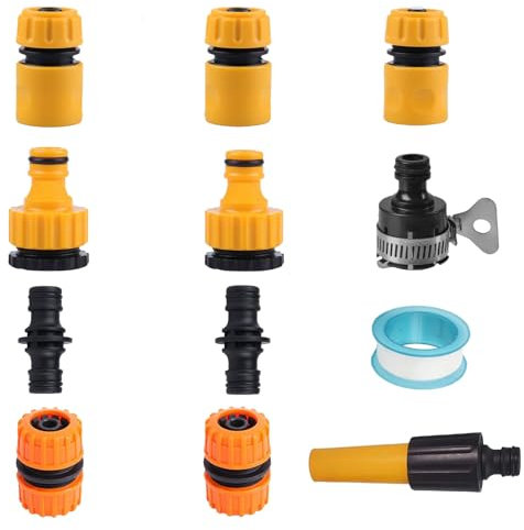DuDuZui Schlauch Kupplungs Satz für 13mm (1/2 Zoll)Schläuche, Einschließlich Schlauchverbinder, Hahnverbinder, Kupplung, Reparatur-Anschluss,Düse, Universal Wasserhahn-Adapter, Wasserstop, Rohstreifen