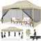 COBIZI tonnelle Barnum Pliant 3x4.5m avec 4 pièces de moustiquaire, Robuste Tente de fête Facile à Installer, imperméable et protégée Contre Les UV, Hauteur réglable, avec Sac de Transport,Kaki