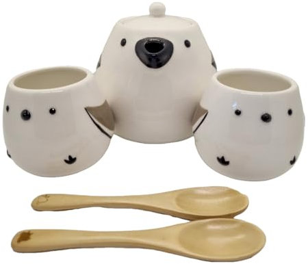 Waraku Fuuka Teekannen-Set mit 2 Teelöffeln aus Holz (Shimaenaga)