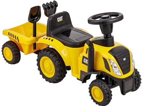 Baroni Toys Trattore Cavalcabile con Rimorchio per Bambini da 1-3 Anni con Licenza CATERPILLAR, Suoni Realistici, Fari Funzionanti e e Vano Portaoggetti, per Interno ed Esterno, 29x91x44 cm