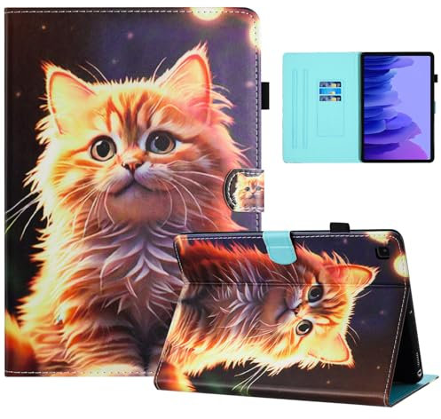 Auslbin Coloré en PU de Coque Samsung Galaxy Tab A7 2020/2022 10.4 Pouces, Coloré et Joli Motif, Étui à Rabat pour Tablette Tab A7/T500 avec Support adapté Aux Films, Chat