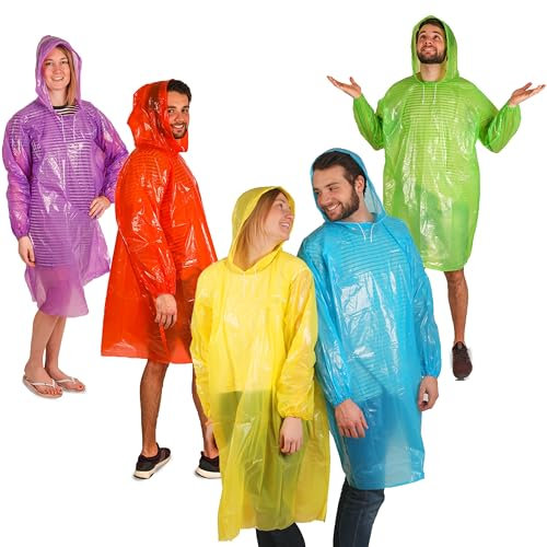 Cedelli® Regenponcho Einweg für Festivalˈs | 5 Stück | Damen & Herren Regencape - mit extra lange Ärmel und sturmfeste Kapuze