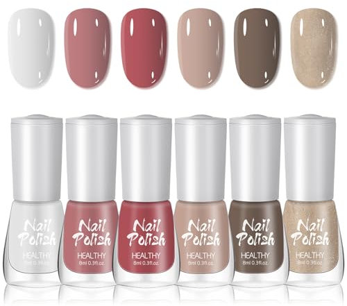 Nail Polish Set - 6Pcs Quick Dry & Long Lasting Nude Pink Red Nail Varnish - Fresh Spring Candy Color Nail Polish Gel - No Need UV Nail Paint for DIY Nail Art Manicure at Home