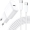 20W Chargeur USB C Charge Rapide pour iPhone 16/16 Pro Max/16 Plus/15/15 Pro Max/15 Plus/16E/iPad 10eme Generation/iPad Air/iPad Mini et 2M Câble, KRSEUB Adaptateur Type C Mural Alimentation Prise