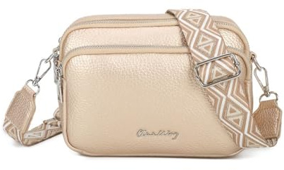 Bolso bandolera mujer pequeño de cuero PU tres compartimentos y dos bandoleras, bolso mensajero para cruzar polipiel regalo original para mujer