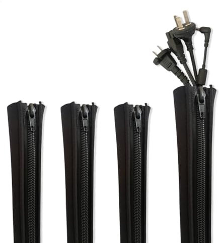 4PCS Cable Tidy Wire Sleeves Set with Zippers, Black Cable Tidy Sleeve Organiser, Braided Cable Sleeve Split& Self-wrap Sleeving for PC/TV USB Cable Power Cord Audio Video Cable at Home/in Office