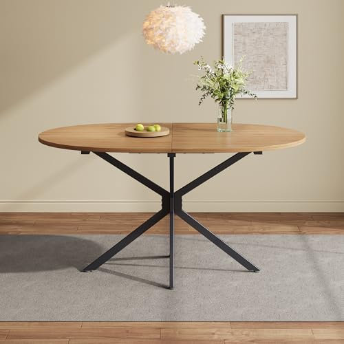 ModernLuxe Ovaler Esstisch 120 x 80 cm, Stabiler Holztisch mit Metallbeinen, moderner Esstisch, MDF-Tischplatte in Naturfarbe, Elegantes Kreuzgestell, Esszimmertisch für Küche & Wohnzimmer