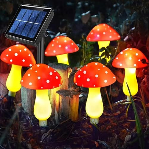 Yanayi 6-Pack Mushroom Solar Lights, Waterproof Garden Ornaments Outdoor, Solar Mushroom Garden Stake Lights for Patio Yard Fence Outdoor Decor