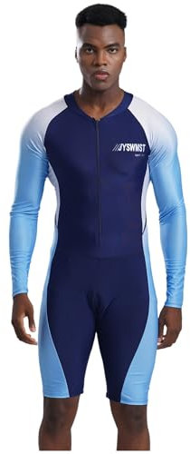 Sxiwei Herren Schwimmanzug Lang UV-Anzug Radsportanzug Kurzer Triathlonanzug Farbkontrast Training Schwimmen Outfit Blau L