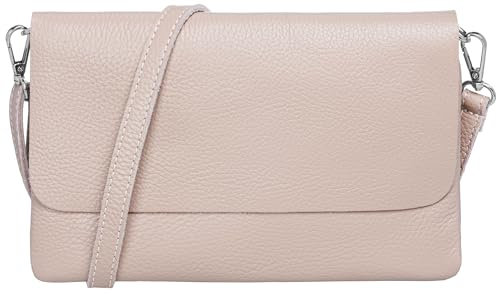 Caspar Elegante Leder Clutch Damen Umhängetasche Abendtasche mit verstellbarem Schultergurt - CLASSIC LINE - Modell No.835 - Made in Italy, Farbe:rosa