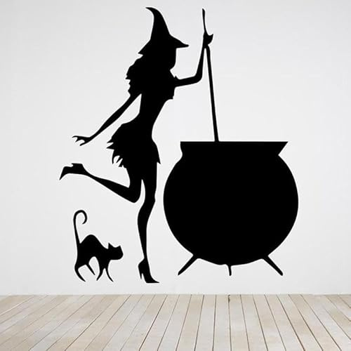 Hexen-Wandaufkleber A Witch Girl Cooks in A Cauldron, Vinyl-Aufkleber, Wandbild, abnehmbar, für Kinderzimmer, 66 x 57 cm