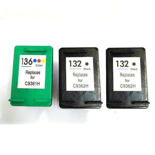 IYBYNYHN EINKSHOP -Kompatible Tintenpatrone Ersatz Kompatibel mit 132 136 Kompatibel mit Photosmart C3183 D5163 1513 C3100 OfficeJet 6213 5443 D4163 Drucker(2BK 1C)