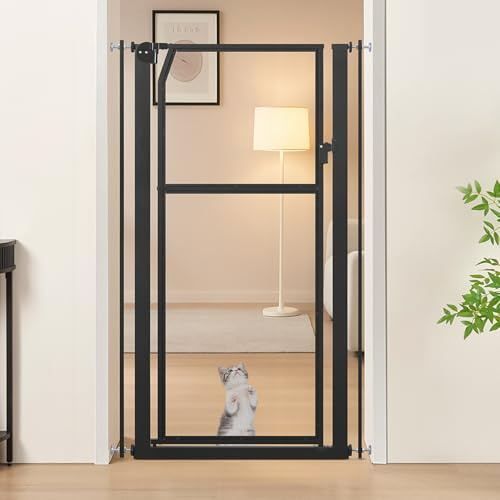 unipaws 142 cm Extra Hoch Katzengitter Tür, Transparente Türgitter Katze, 75–85 cm Breite, Ohne Bohren Druckmontage, Hundegitter Wohnung für Türrahmen, Flur und Treppen (Schwarz)